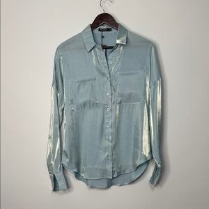 NWT Nasty Gal Your Shine is Now Button Down Shirt in Blue Size 2